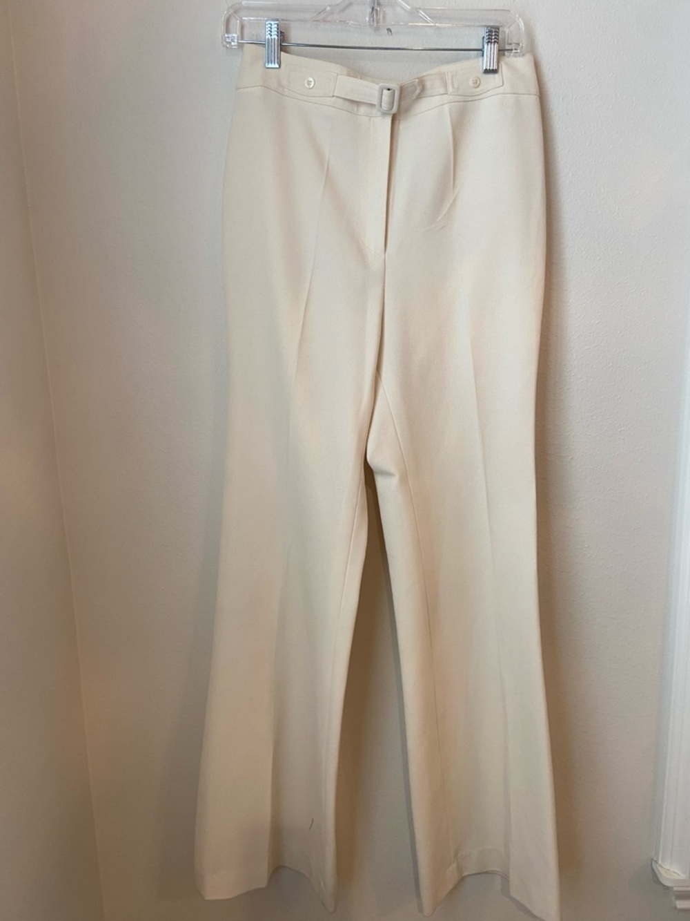 Maje Cream Tailored Trousers Wide Leg High Rise Belt Detail Pants EU 42 XL